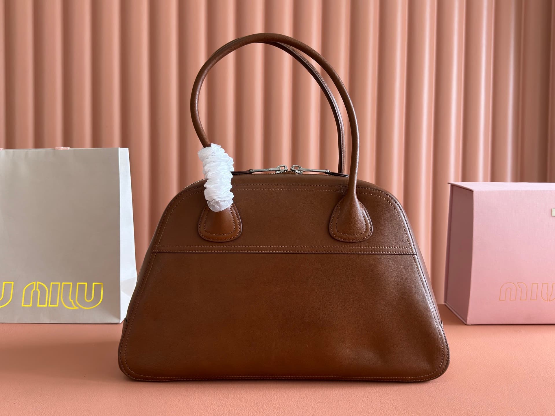 Miu Miu Vivant nappa leather bag Caramel 5BB196 TOP