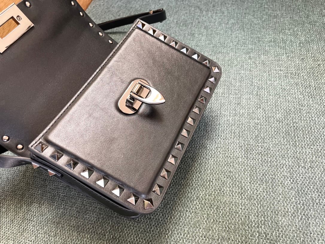 Valentino Garavani Rockstud23 Mini Shoulder Bag smooth black calfskin leather high