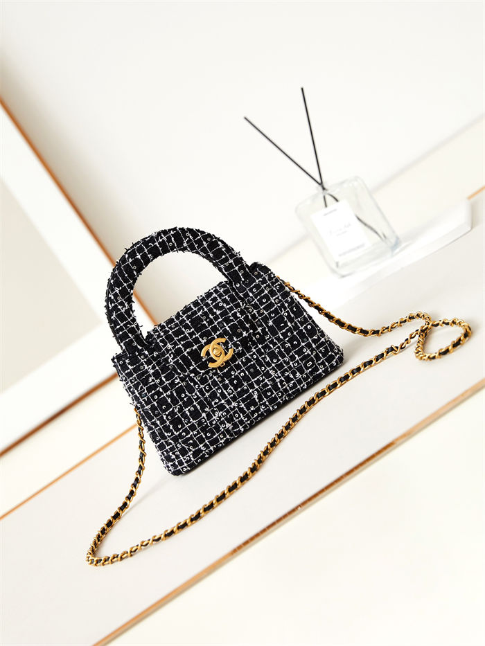 Chanel MINI SHOPPING BAG AS4416 Cotton Tweed & Gold-Tone Metal Black A