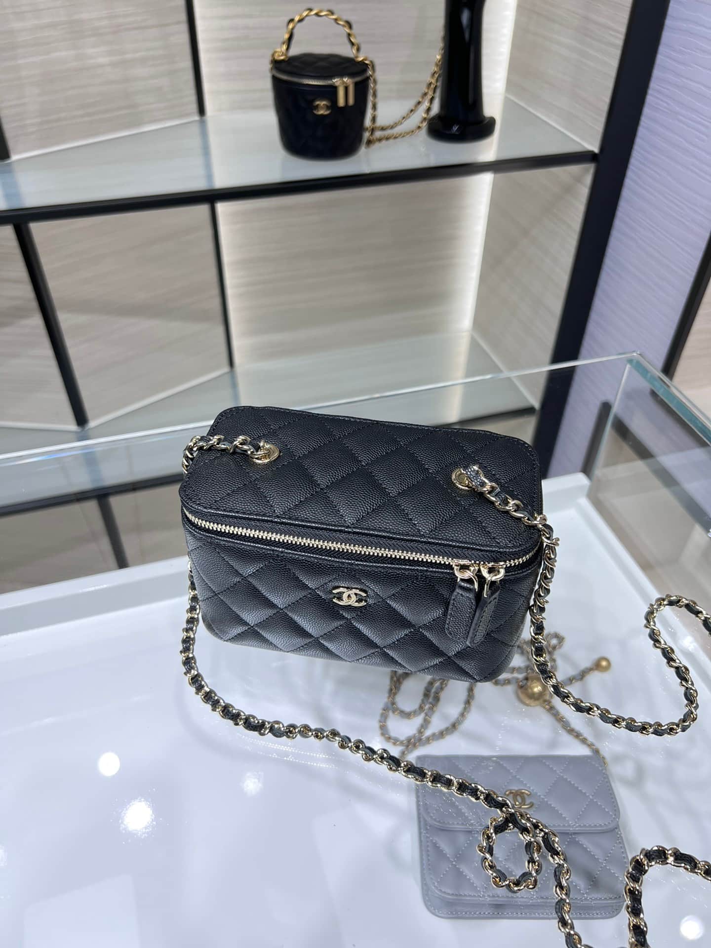 Chanel Classic Long Vanity with Chain Grained Calfskin & Gold-Tone Metal Black AP1341 High