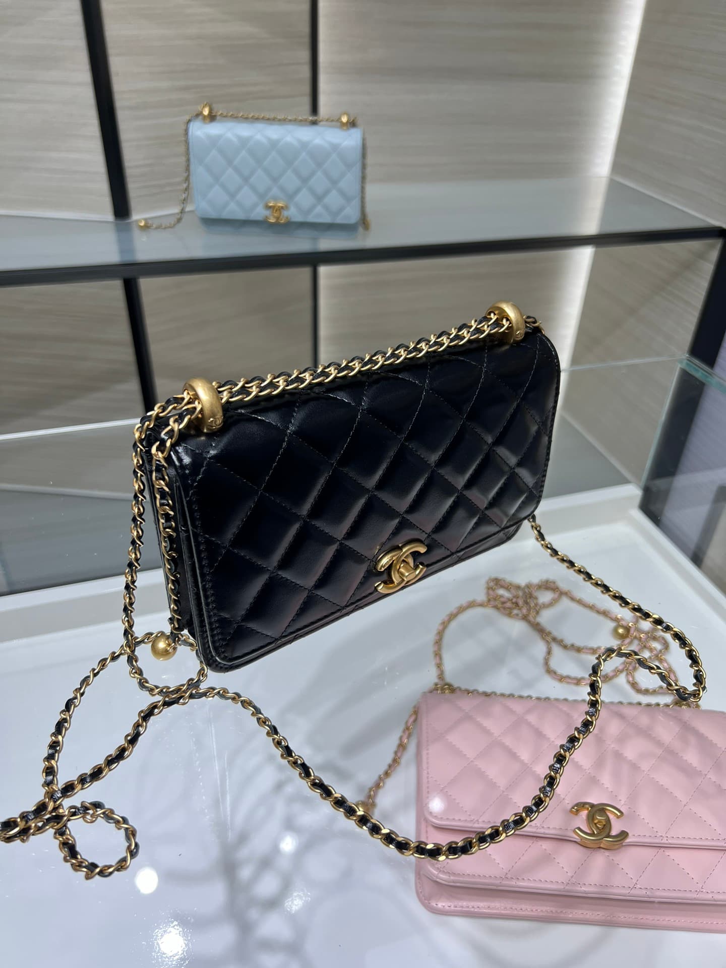 Chanel Wallet on Chain Shiny Calfskin & Gold-Tone Metal Black AP2289 High