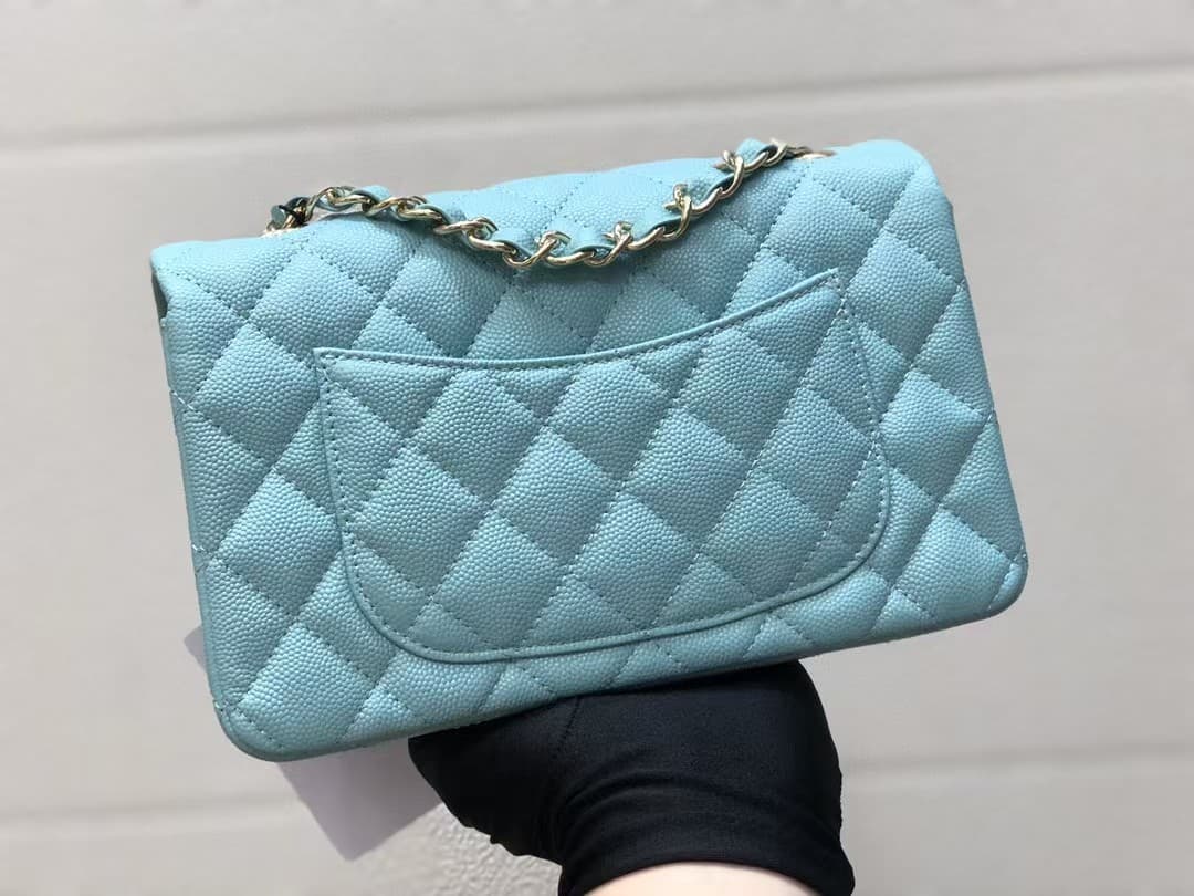 Chanel Mini CLASSIC HANDBAG Grained Calfskin Sky Blue A