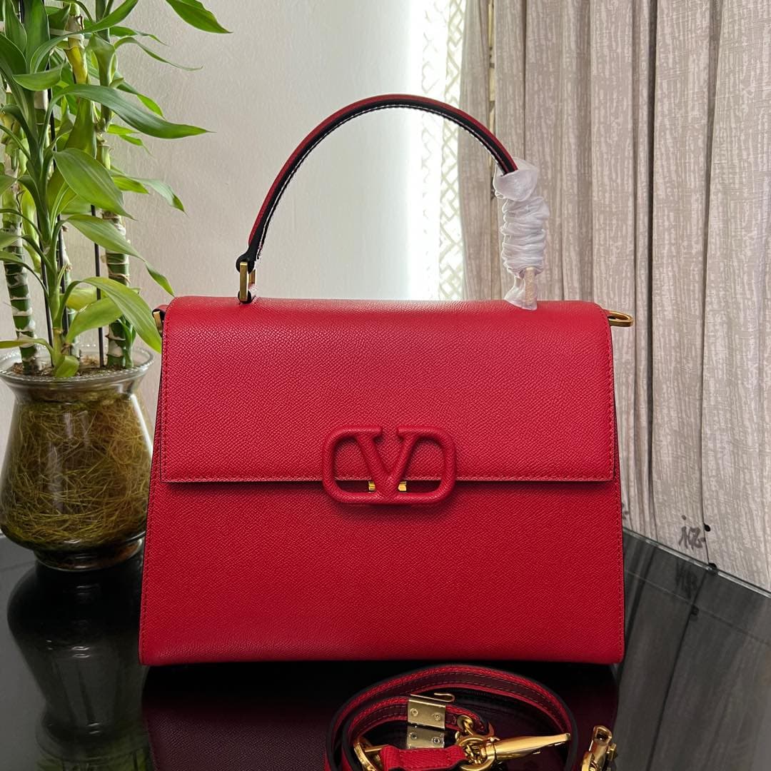 Valentino Vsling Handbag In Red Grainy Calfskin High