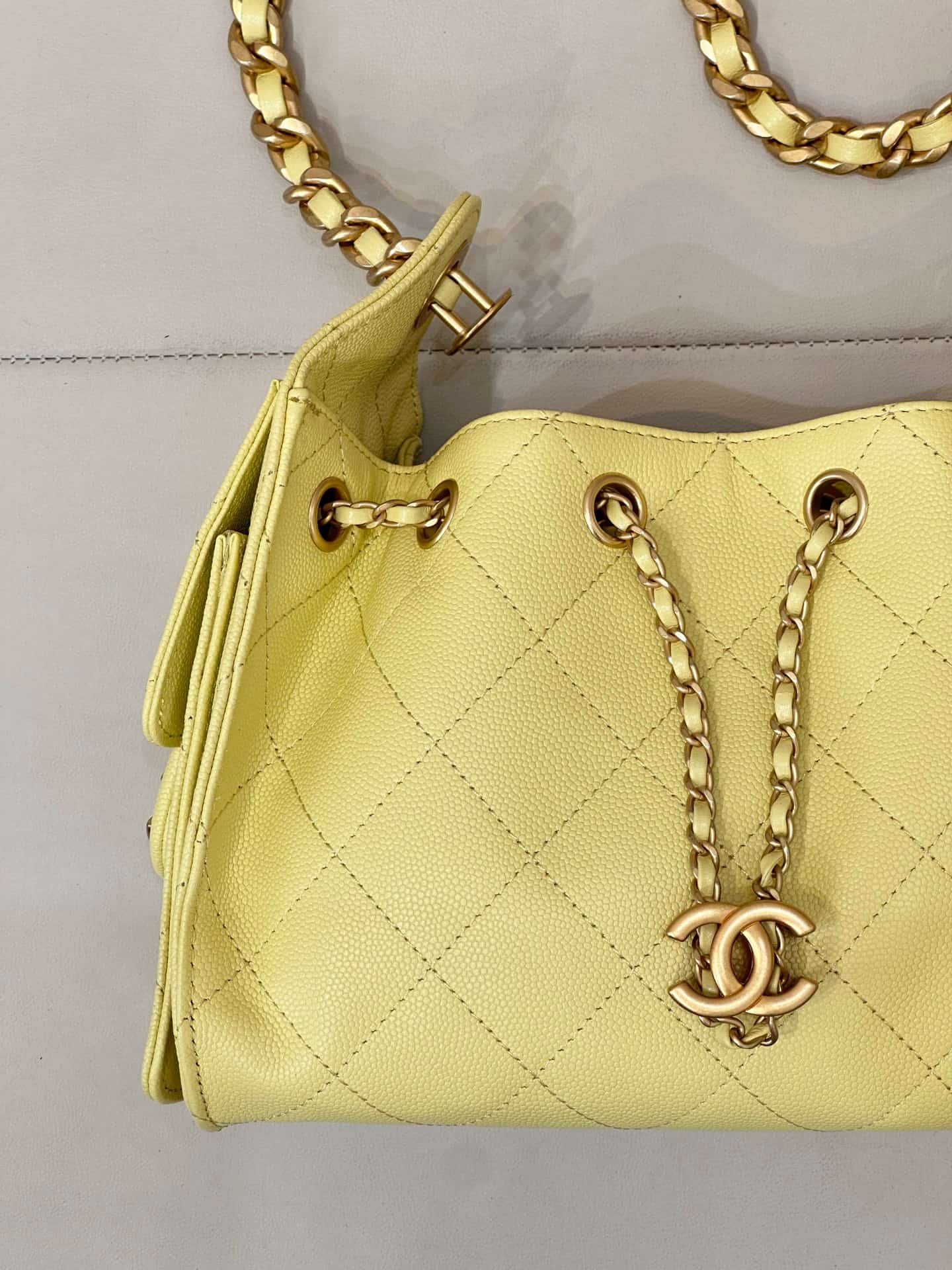 CHANEL 25 Mini Handbag AS5631 Grained Calfskin & Gold-tone Metal Yellow TOP