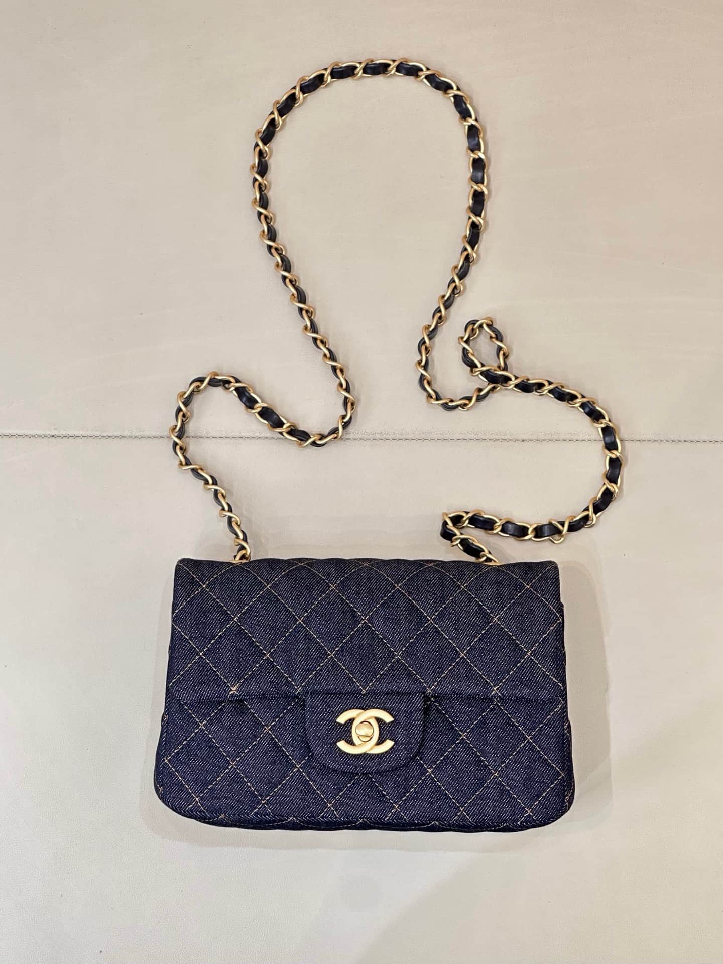 CHANEL Mini Classic Handbag Denim &Gold-tone Metal A69900 Dark Blue TOP
