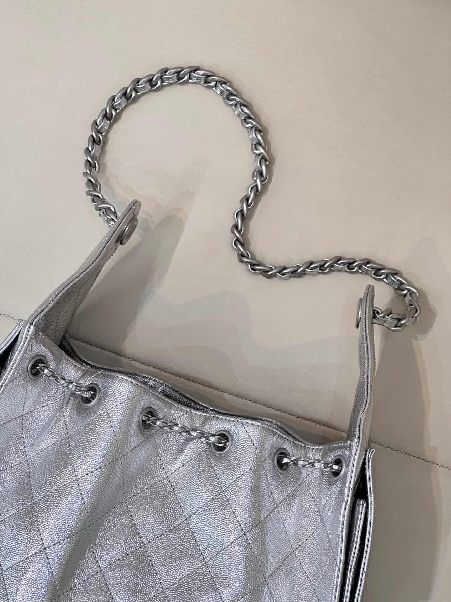 Chanel 25 Small Hobo handbag AS5293 Grained Calfskin & Silver-tone Metal Silver TOP