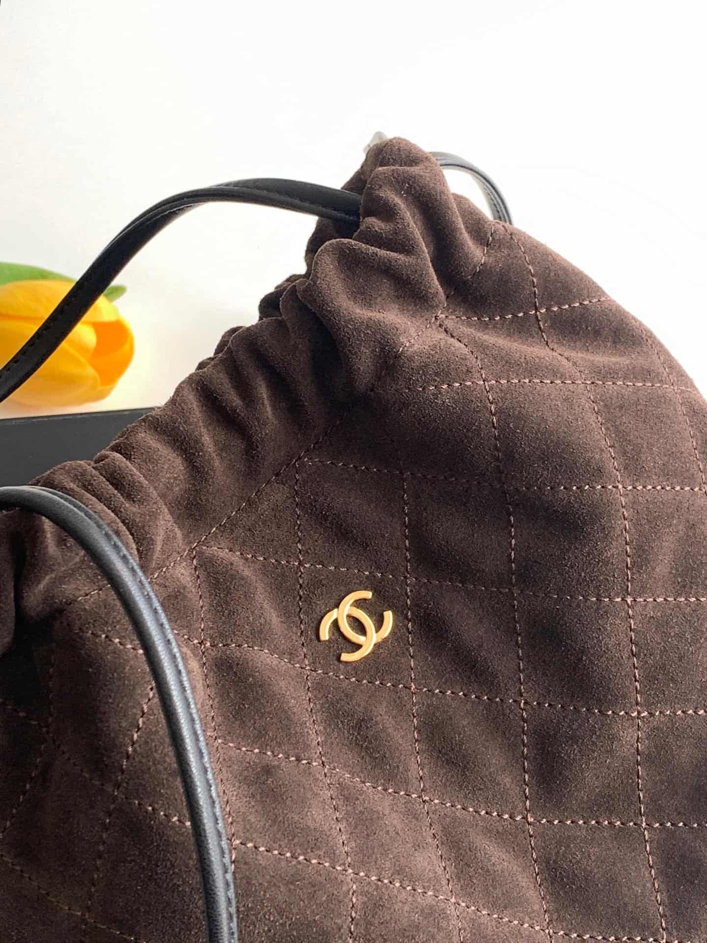 Chanel Clutch with Leather Strap Suede Calfskin & Gold-tone Metal AP5227 Brown A