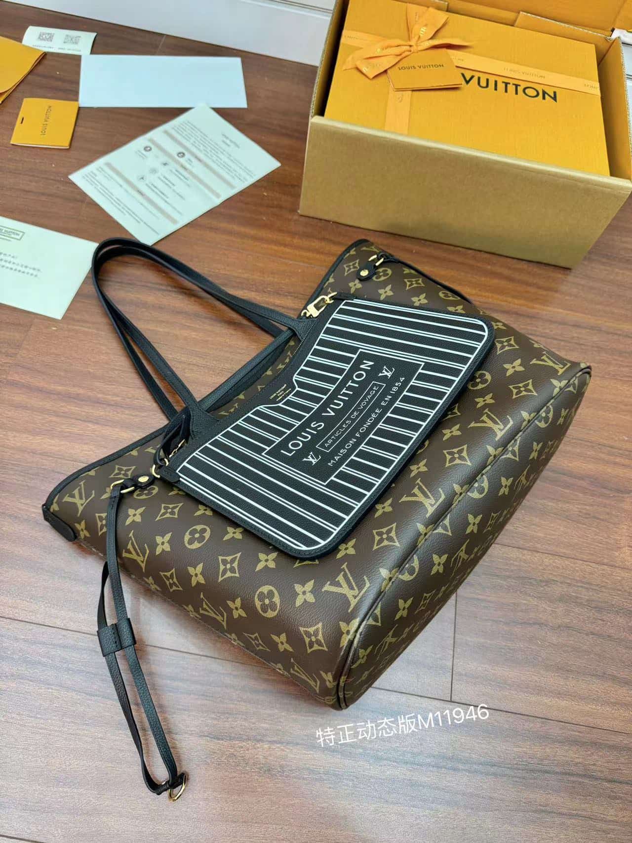 Louis Vuitton Neverfull Inside Out MM Black cowhide leather/Monogram Coated Canvas M11946 TOP