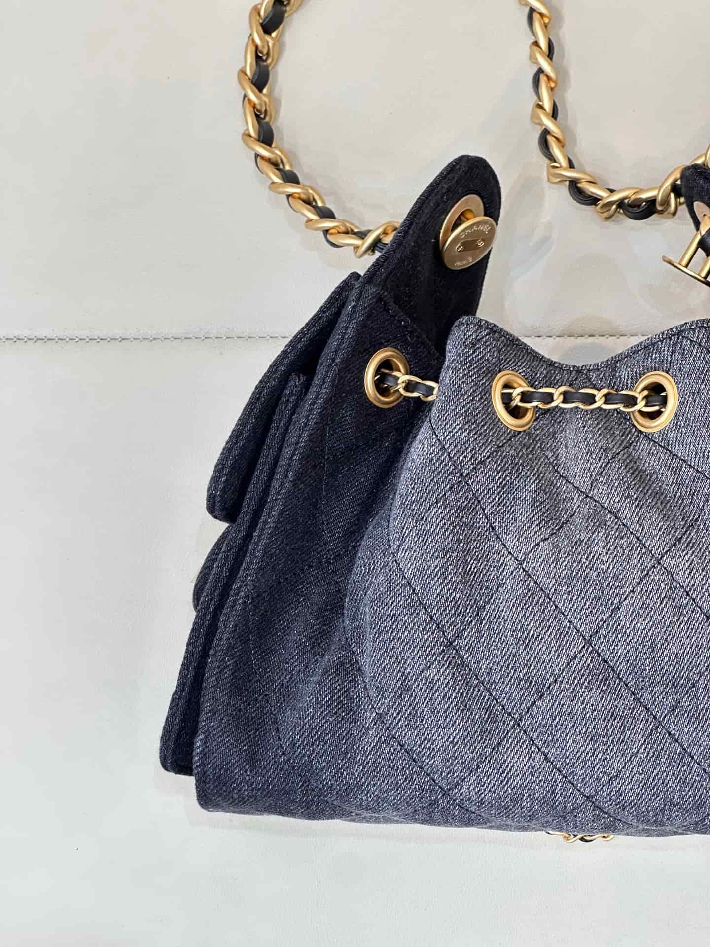 CHANEL 25 Mini Handbag AS5631 Denim &Gold-tone Metal Drak Blue TOP