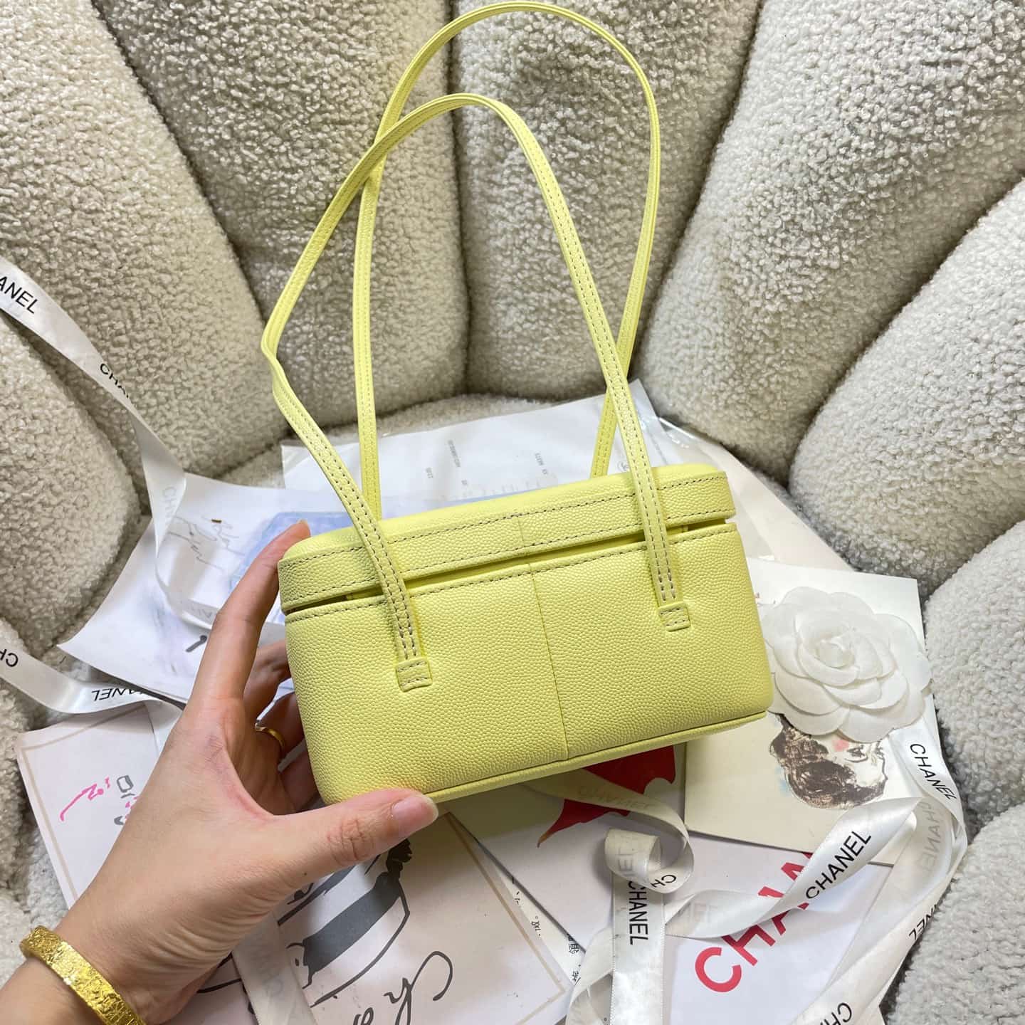 Chanel Long Vanity with Leather Strap Grained Shiny Calfskin & Gold-Tone Metal Yellow AP5067 A
