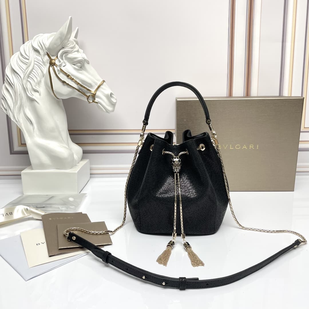 BVLGARI Serpenti Forever bucket bag in black B287614 High