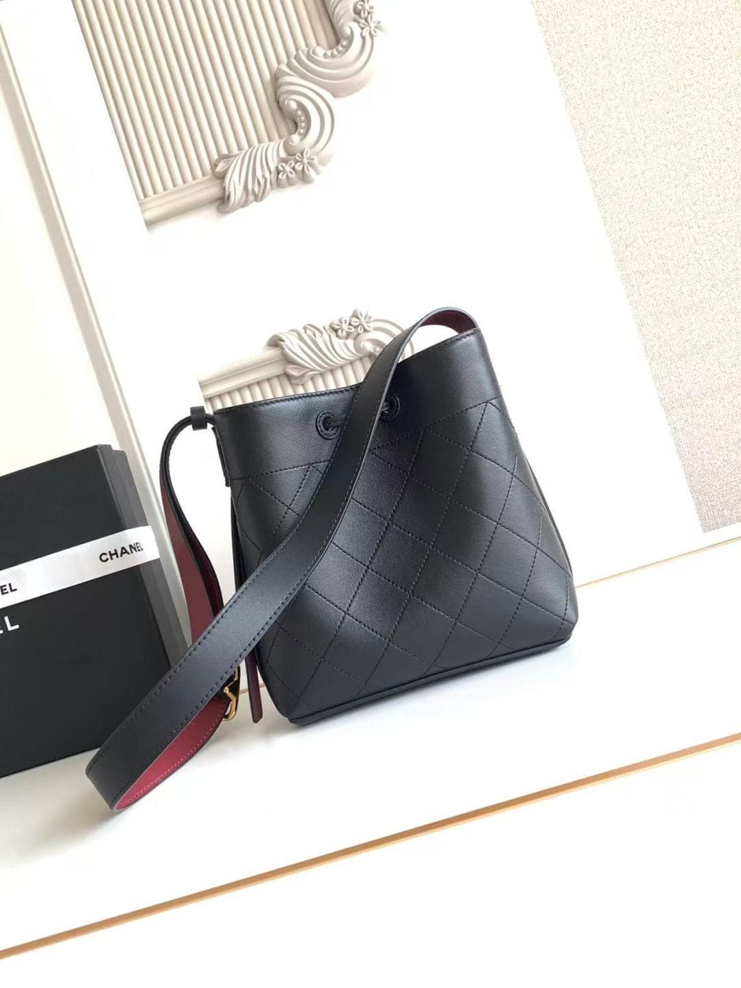 Chanel Small Bucket Bag Calfskin Leather & Gold-Tone Metal Black AS6537 A