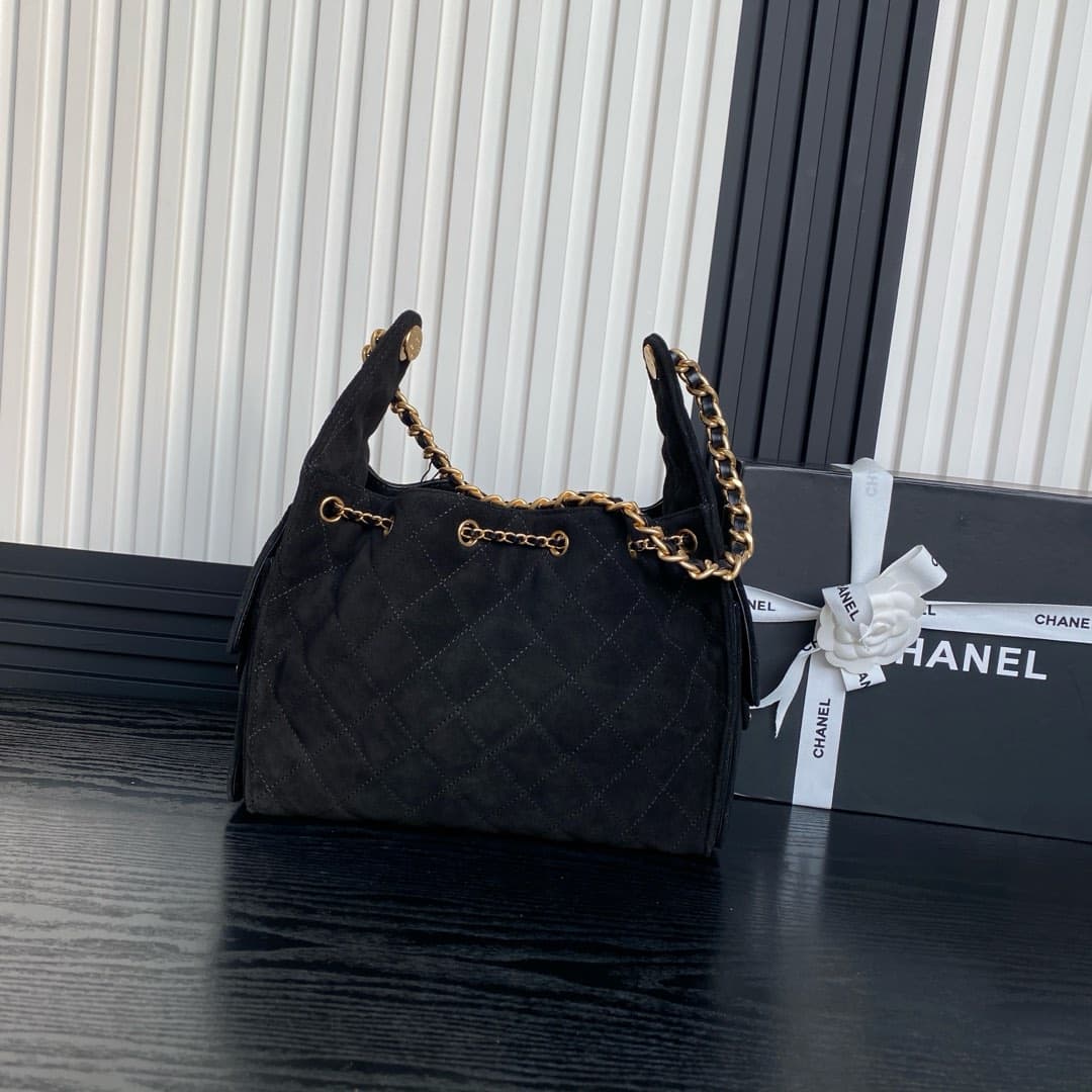 Chanel 25 Small Hobo handbag AS5293 Suede & gold-tone metal Black A
