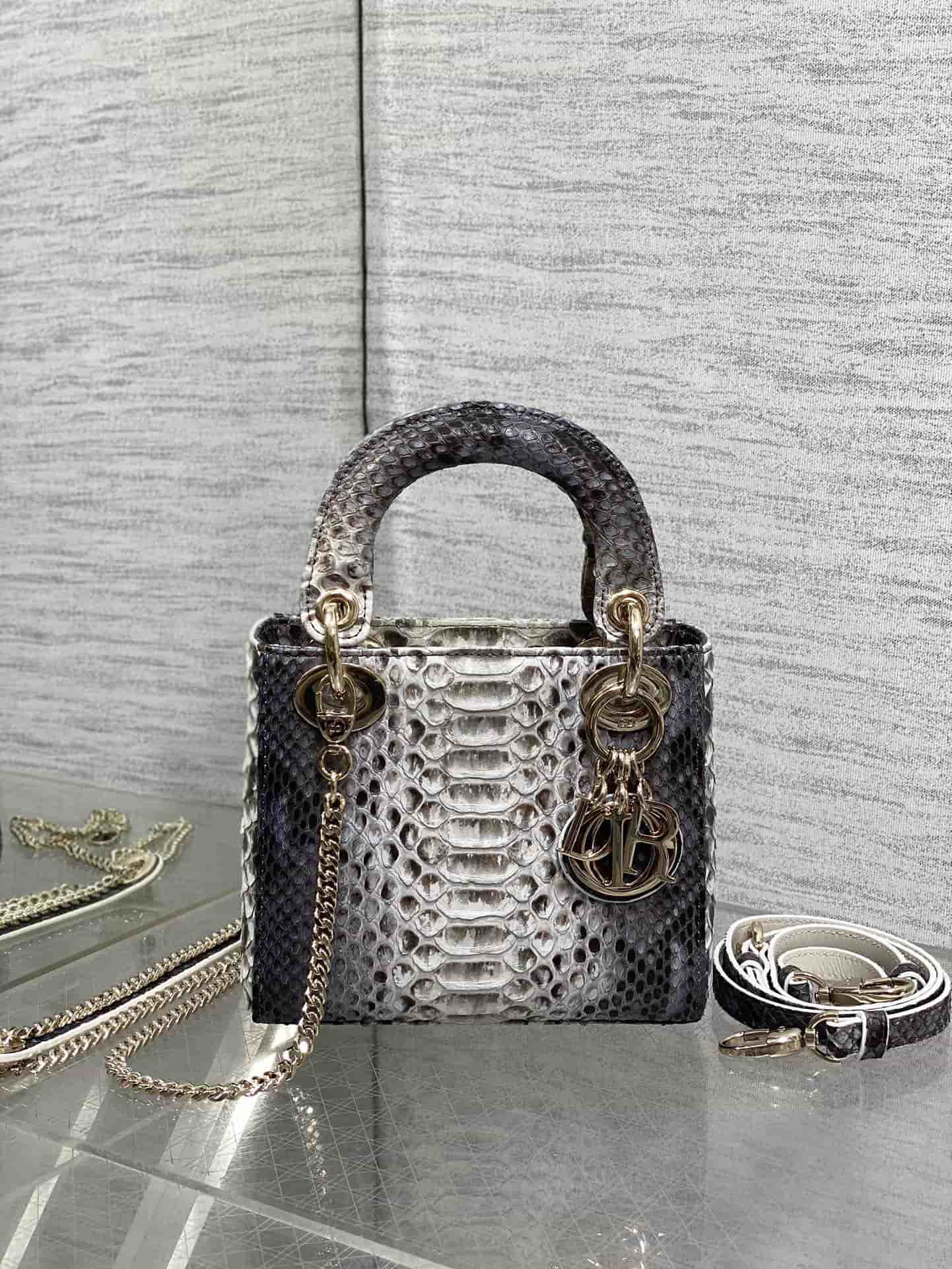 MINI LADY Dior BAG Cannage Python Gold-tone Metal High