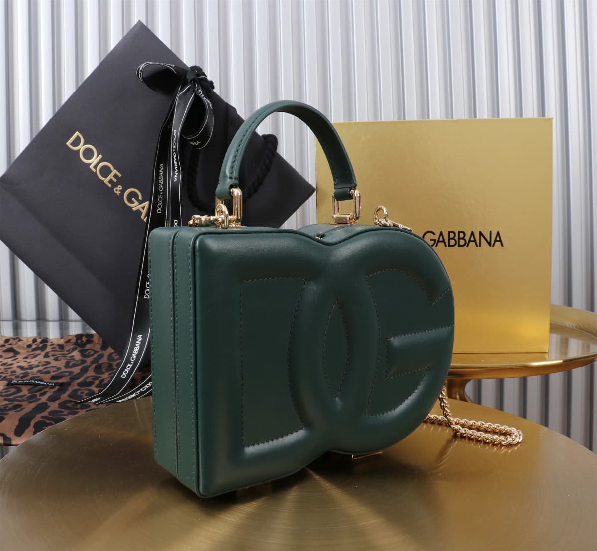 Dolce & Gabbana dark green leather DG Logo handbag high