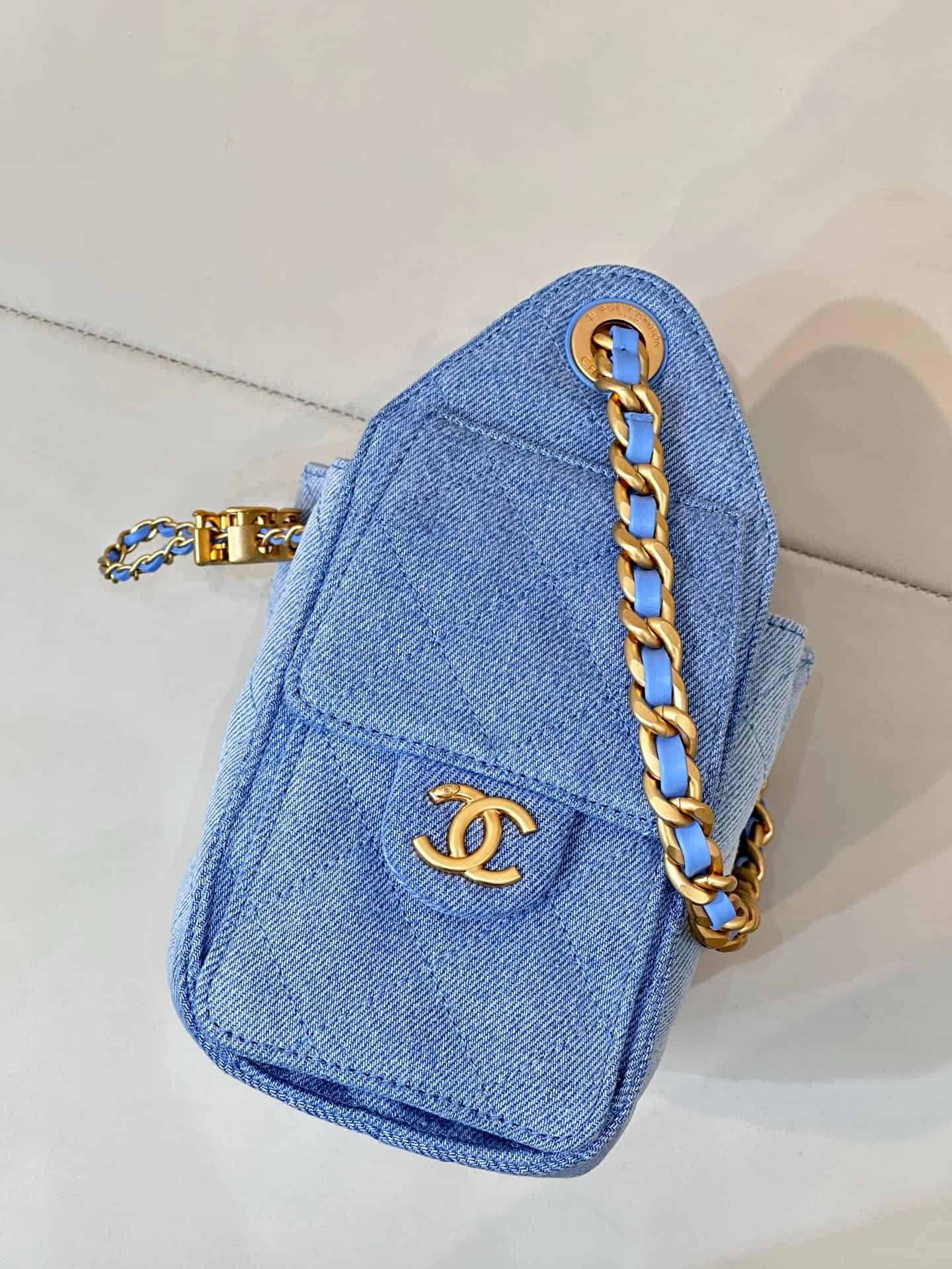 CHANEL 25 Mini Handbag AS5631 Denim &Gold-tone Metal Blue TOP