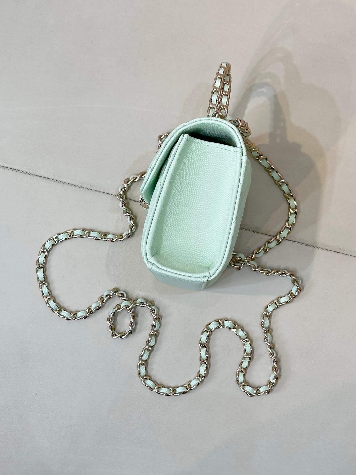 Chanel Clutch with chain Grained Calfskin&Gold-Tone Metal Green AP3238 TOP