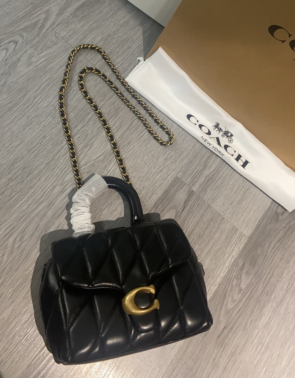 COACH Tabby Top Handle Bag With Quilting Black High