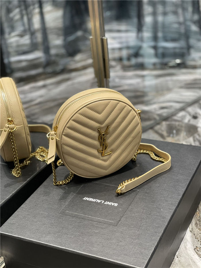 VINYLE ROUND CAMERA BAG IN CHEVRON-QUILTED GRAIN DE POUDRE EMBOSSED LEATHER Beige High