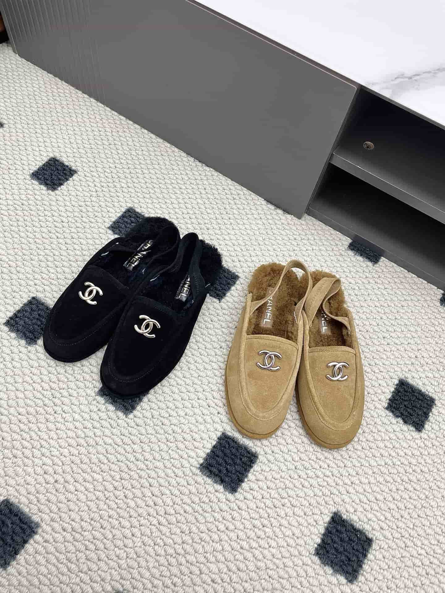 Chanel 25A slingback Suede Sherpa loafer shoes Women