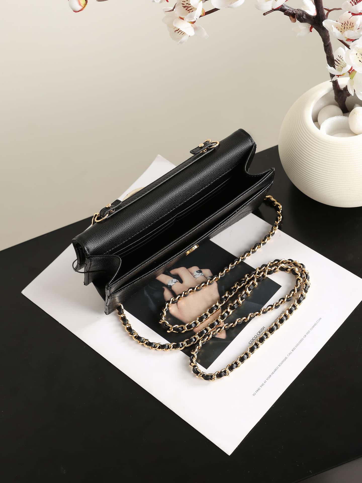 Chanel Wallet on Chain Shiny Grained Calfskin Lambskin & Gold-Tone Metal Black AP5455 A
