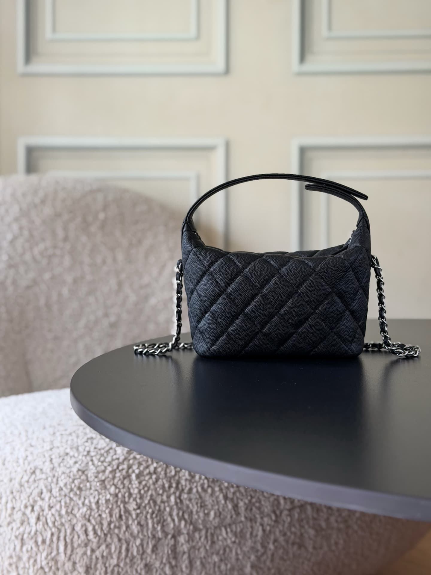 Chanel 25B hobo bag Caviar Calfskin& Silver-Tone Metal AP3387 Black A