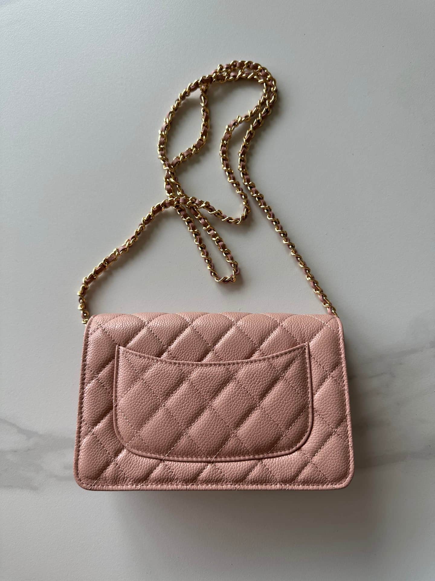 Chanel Classic Wallet on Chain Grained Shiny Calfskin & Gold-Tone Metal AP4241 Light Pink High