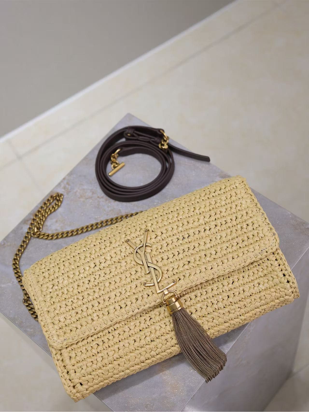 Saint Laurent Kate 99 Raffia Shoulder Bag