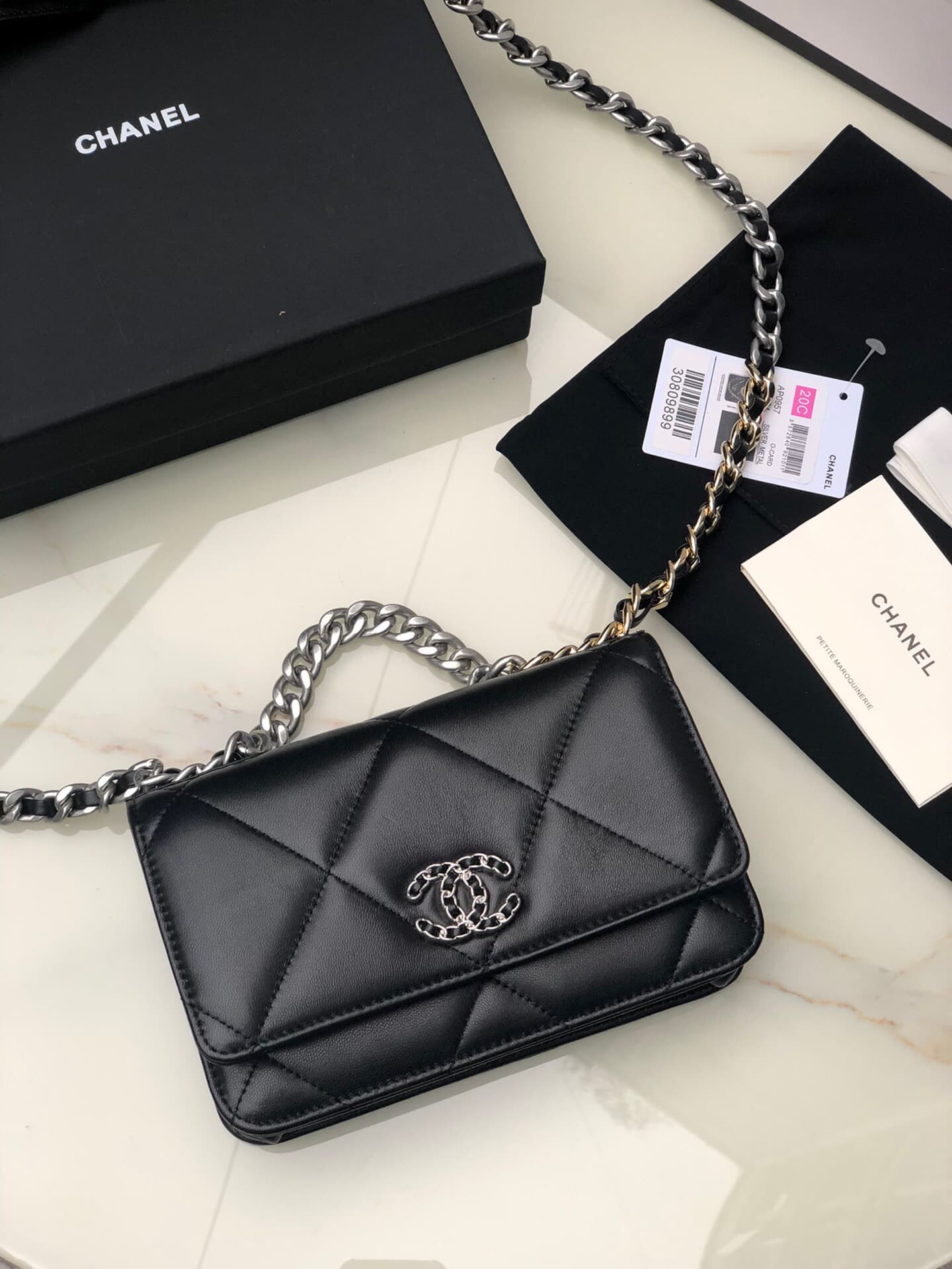Chanel Wallet on Chain Lambskin Leather & Silver-Tone Metal Black AP0957 A