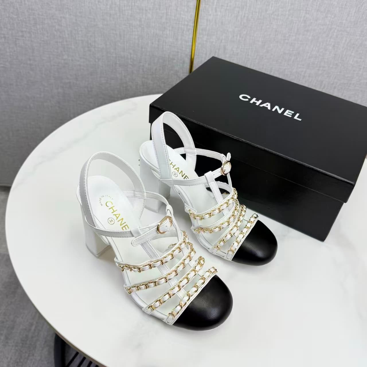 CHANEL chain-strap heels