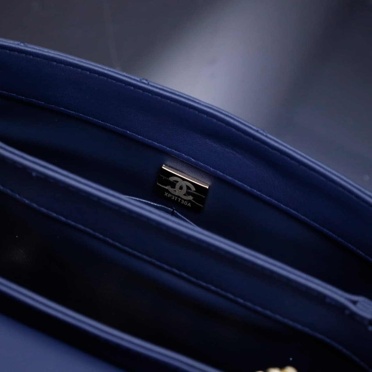 SMALL FLAP BAG WITH TOP HANDLE Lambskin Gold Metal Dark Blue A