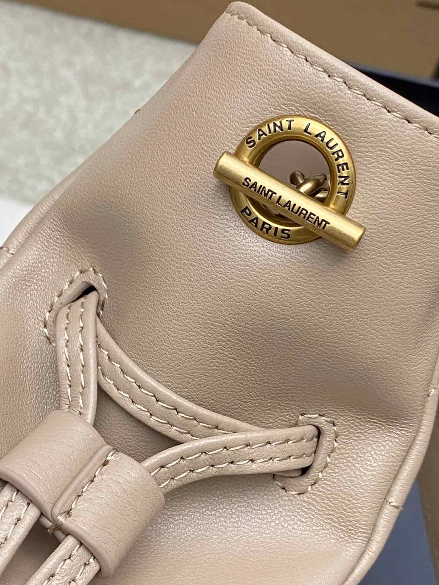 Saint Laurent Jamie Mini Leather Bucket Bag Beige Lambskin 859174 High