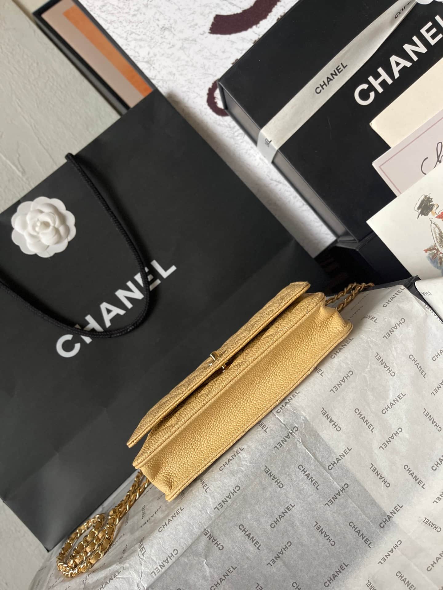 Chanel Classic Wallet on Chain Grained Shiny Calfskin & Gold-Tone Metal AP4241 Beige A