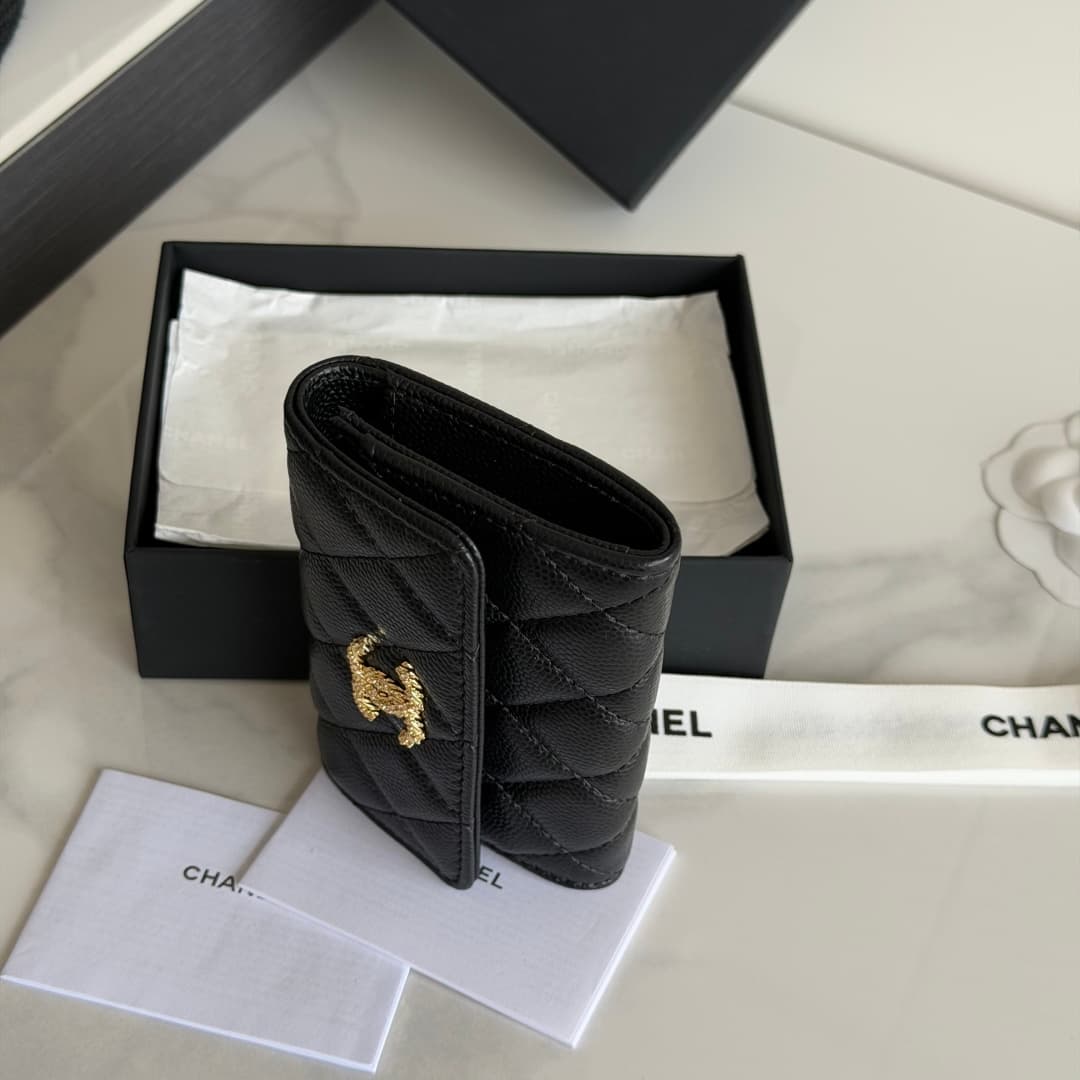 Chanel Card Holder Shiny Grained Calfskin Strass & Gold-Tone Metal AP5079 High