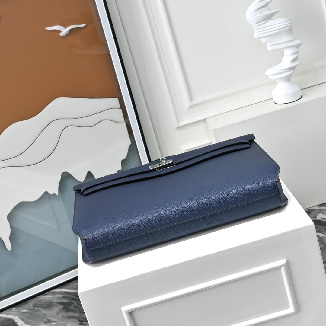 Hermes Kelly depeches Togo 36 briefcase In Navy blue Metal CalfskIn WAX High