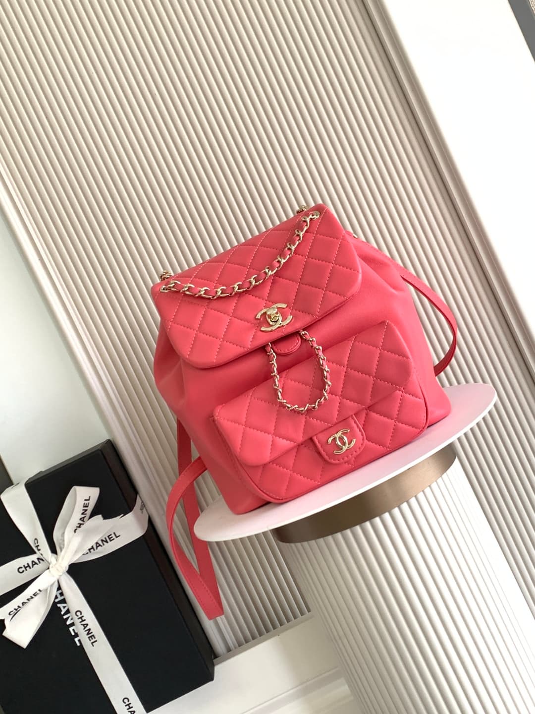 Chanel Medium Quilted Duma Backpack Lambskin AS3618 Rose Red A