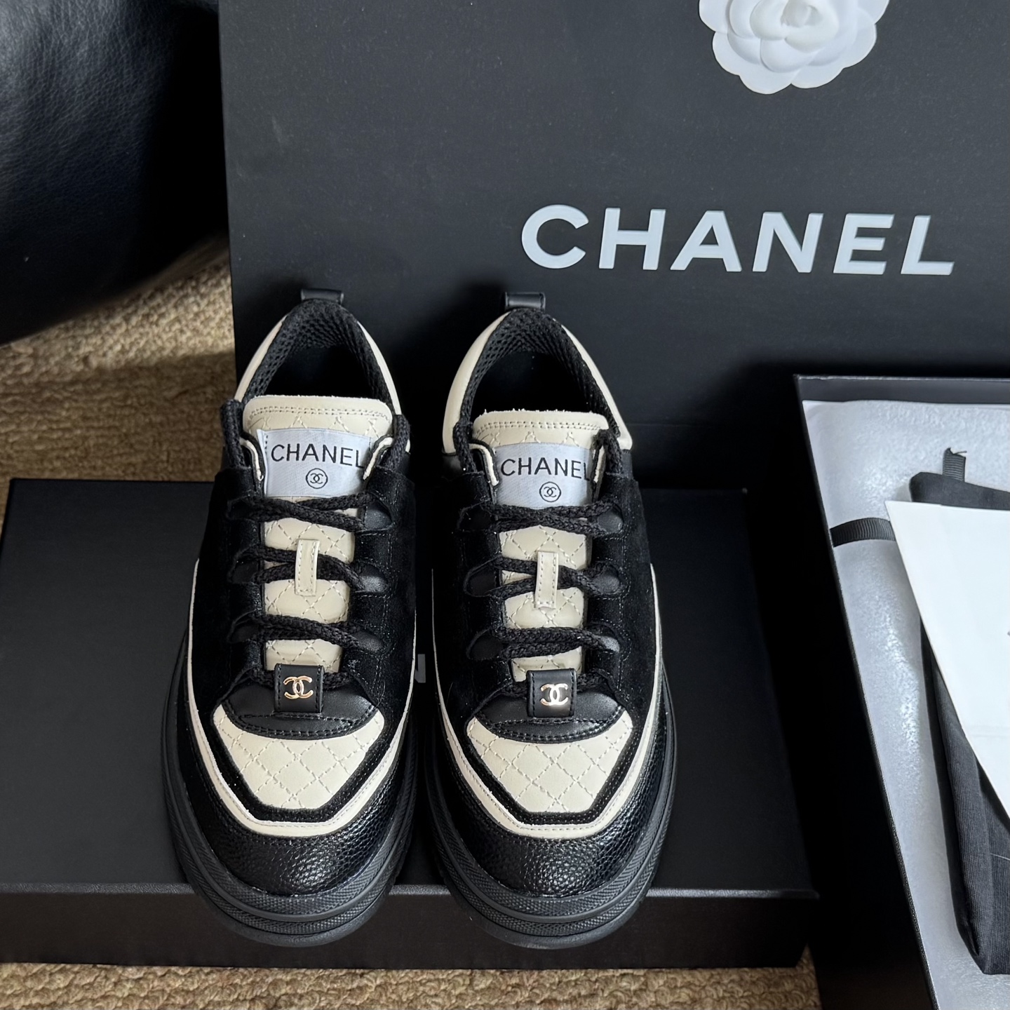 Chanel Calfskin Suede Calfskin Lambskin  Sneaker shoes Women