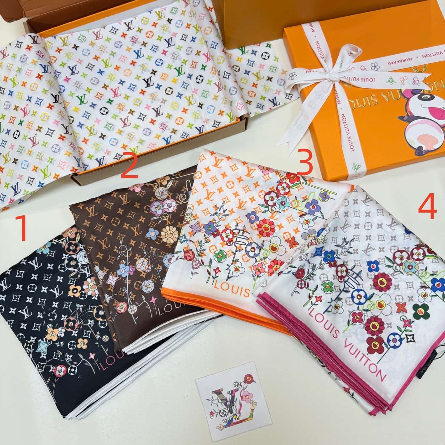 Louis Vuitton x Takashi Murakami Monogram Superflat Flowers Square 90 scarves