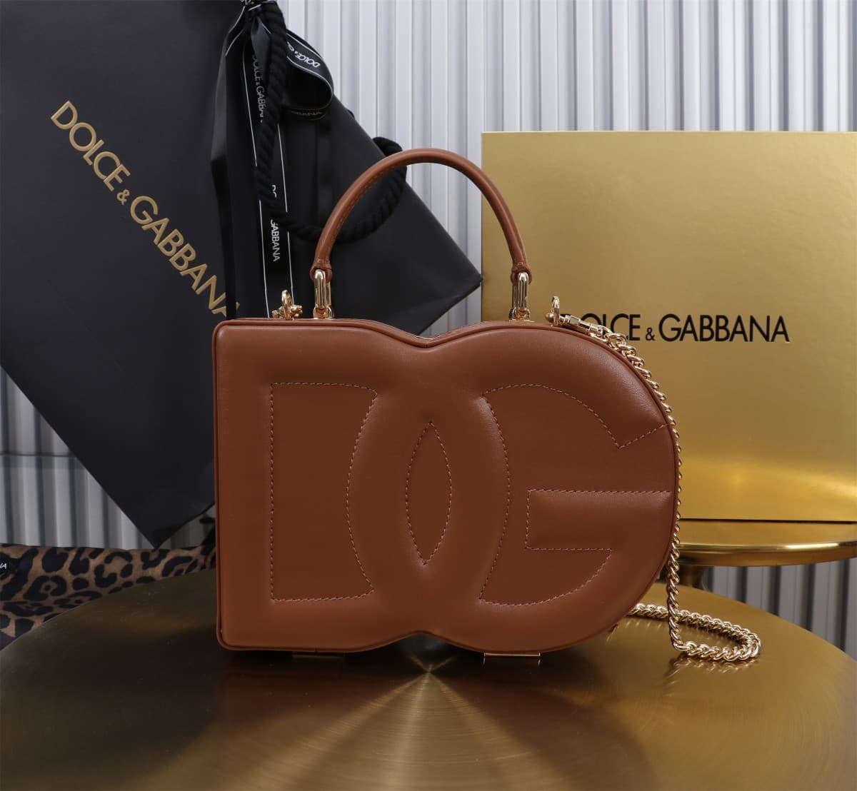 Dolce & Gabbana brown leather DG Logo handbag high
