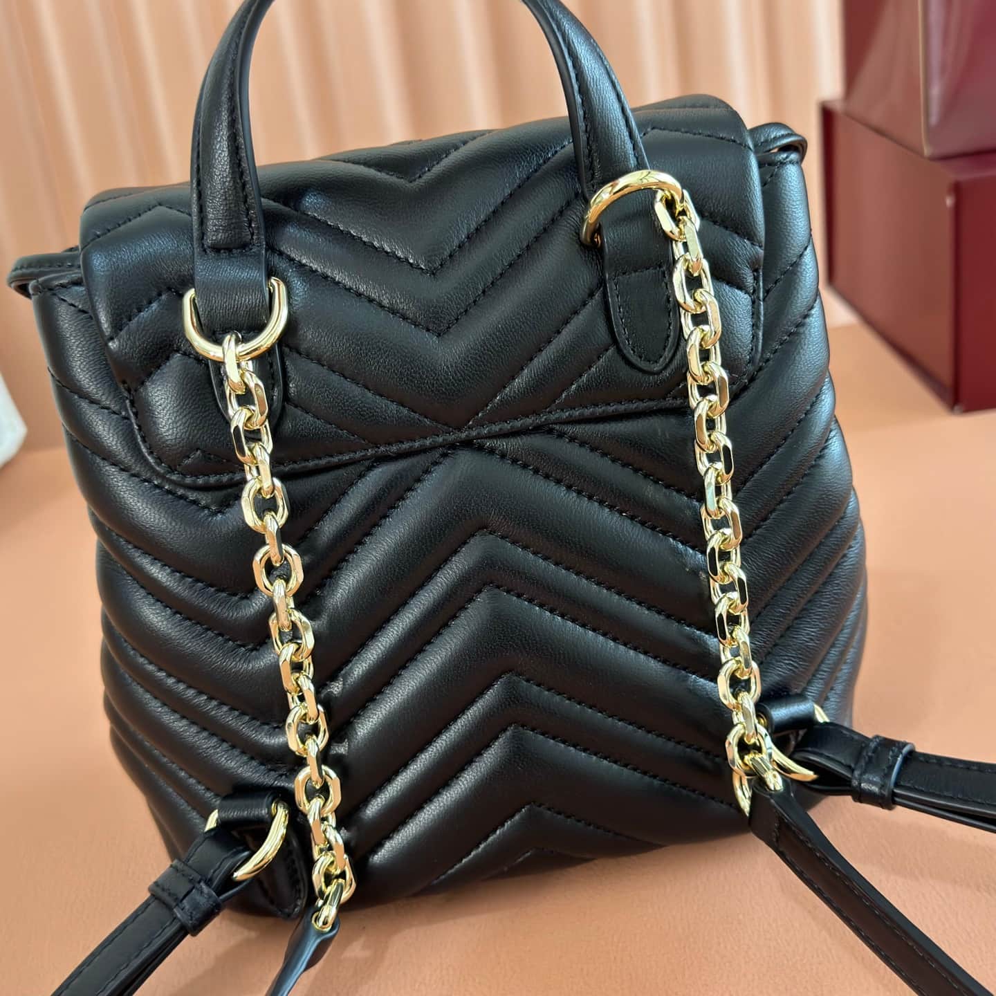 Gucci GG Marmont Mini Backpack Black Matelassé Chevron Nappa Leather 855921 High