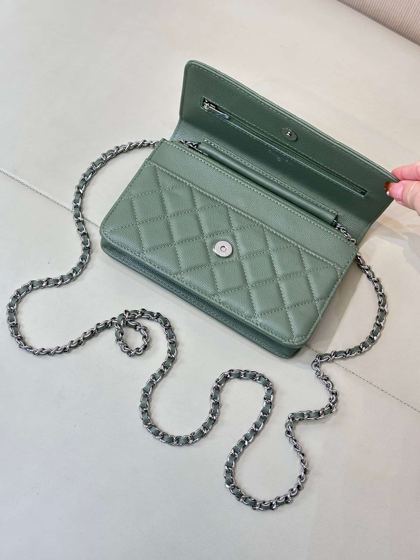 Chanel Wallet on Chain Grained Calfskin& Sliver-tone Metal AP0250 Green TOP