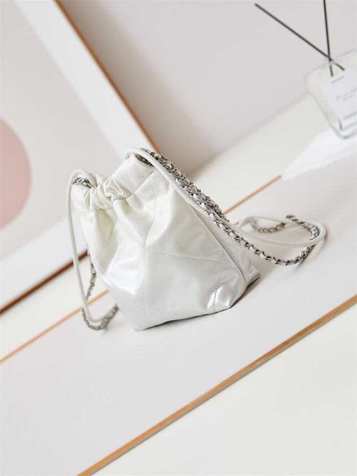Chanel 22 MINI HANDBAG Patent Gradient Calfskin & Lacquered Metal Silver-White AS3980 A