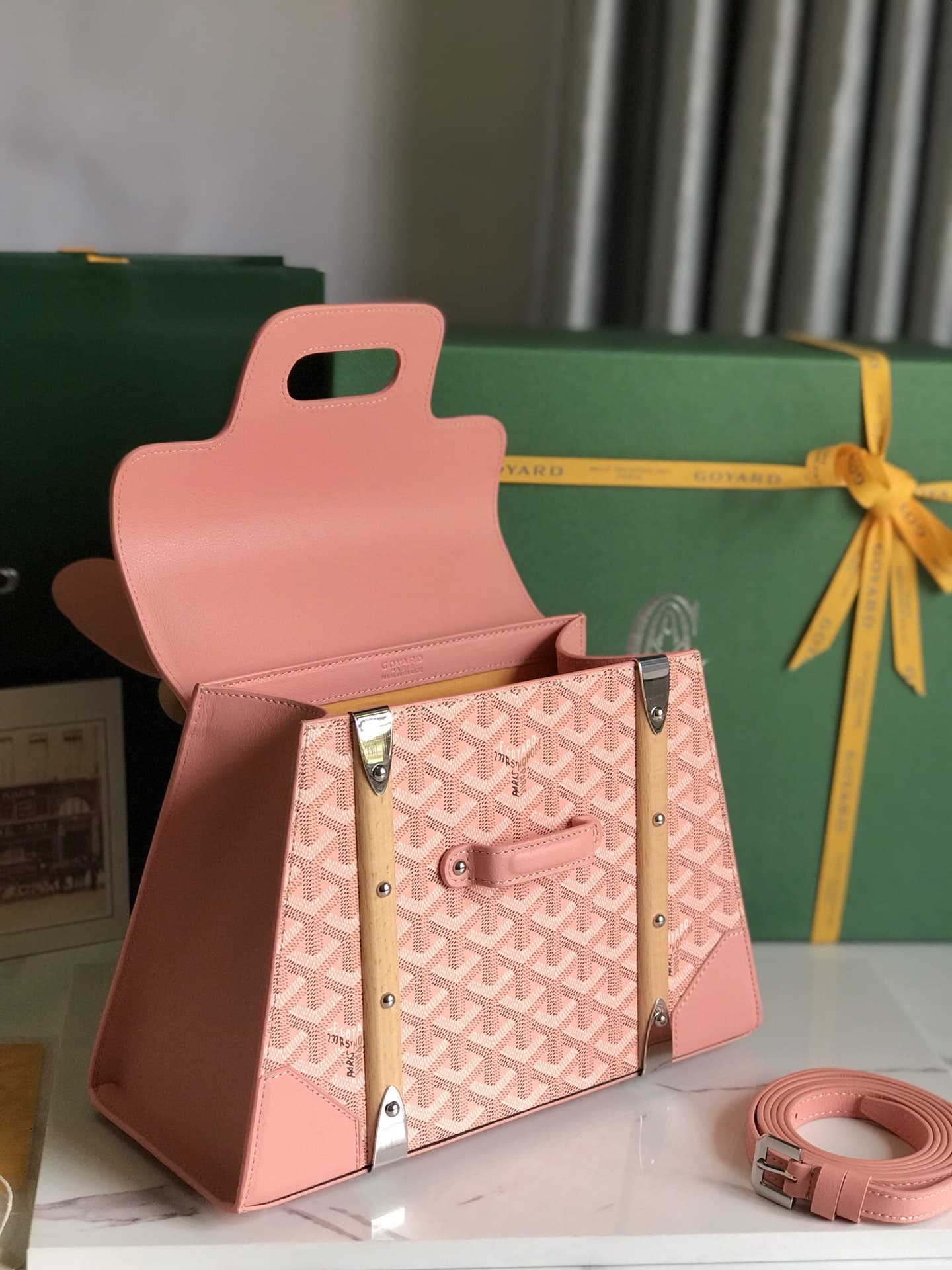 Saïgon PM Bag Goyardine Canvas & Clamecy Cowhide Pink High