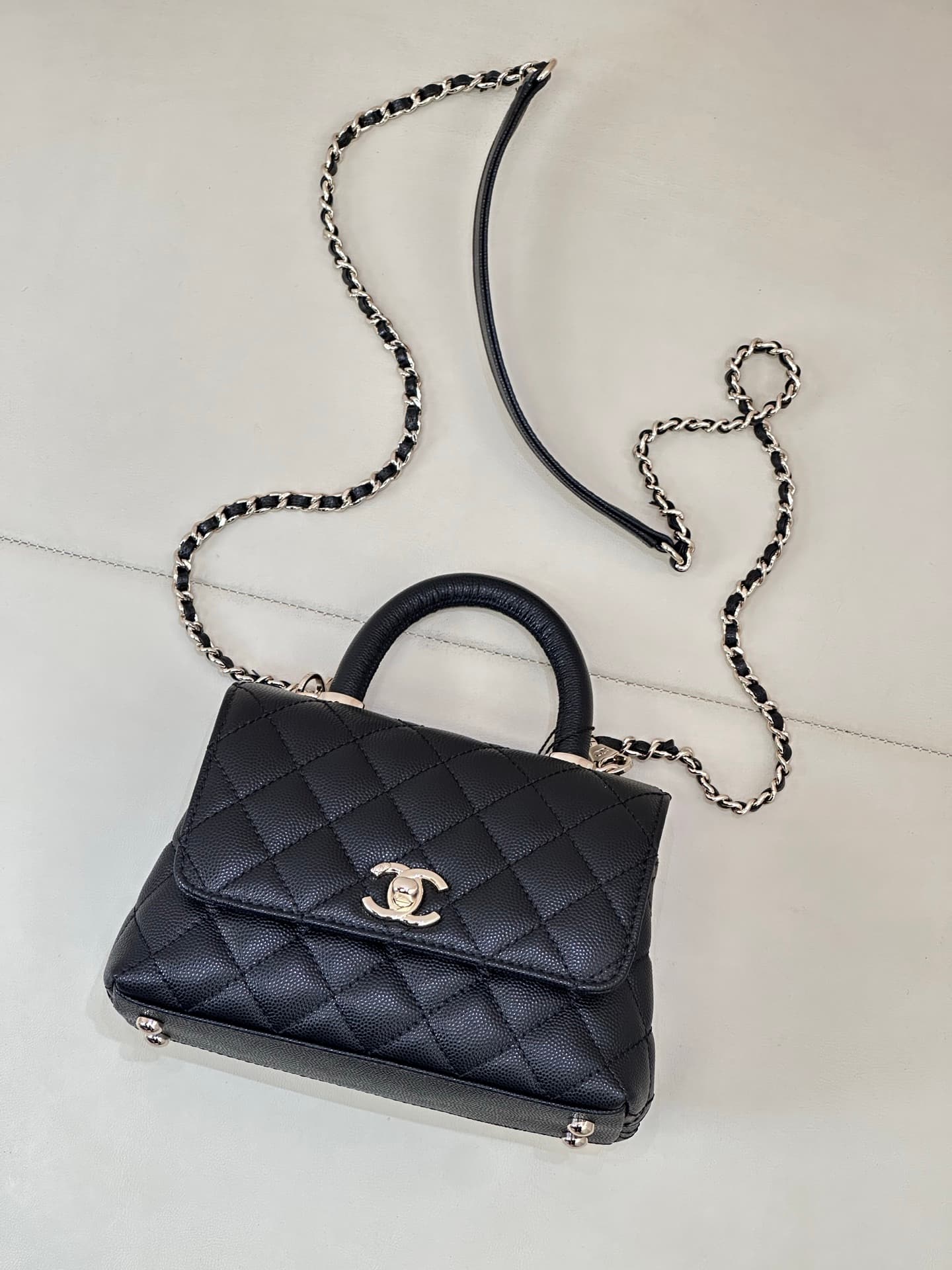 Chanel Mini Flap Bag with Top Handle Grained Calfskin & Gold-Tone Metal AS2215 TOP