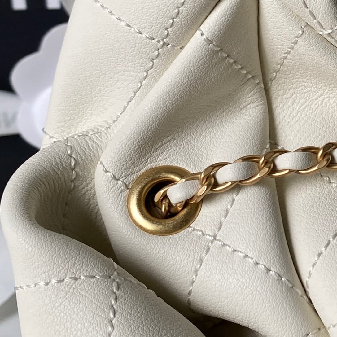 Chanel Hobo Handbag Calfskin & Gold-Tone Metal AS5967 White A