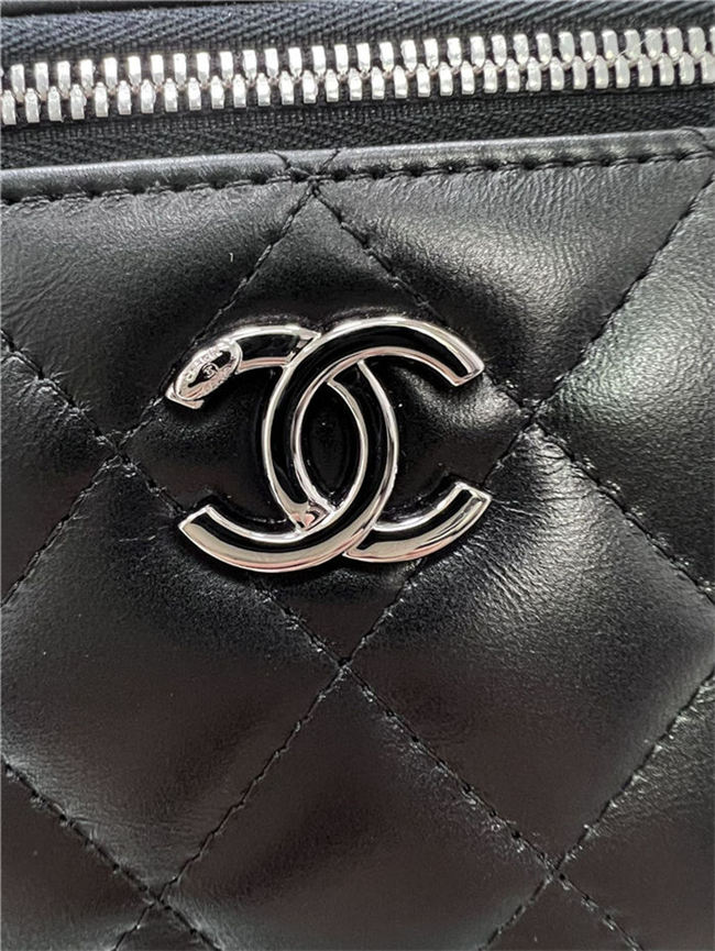 CLUTCH WITH CHAIN AP3593 Shiny Crumpled Calfskin, Strass & Ruthenium-Finish Metal Black A