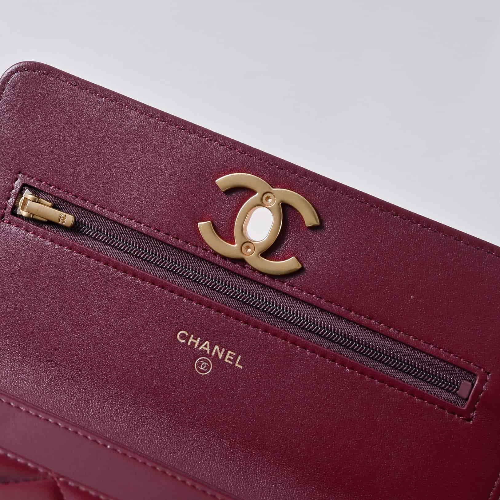 Chanel Wallet on Chain Quilted Leather  & Gold-Tone Metal Claret AP3938 High
