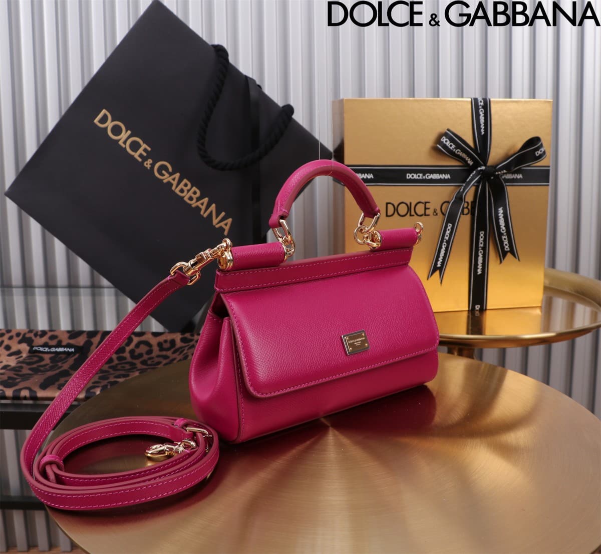 Dolce & Gabbana Miss Sicily top handle bag calfskin leather Plum Red High