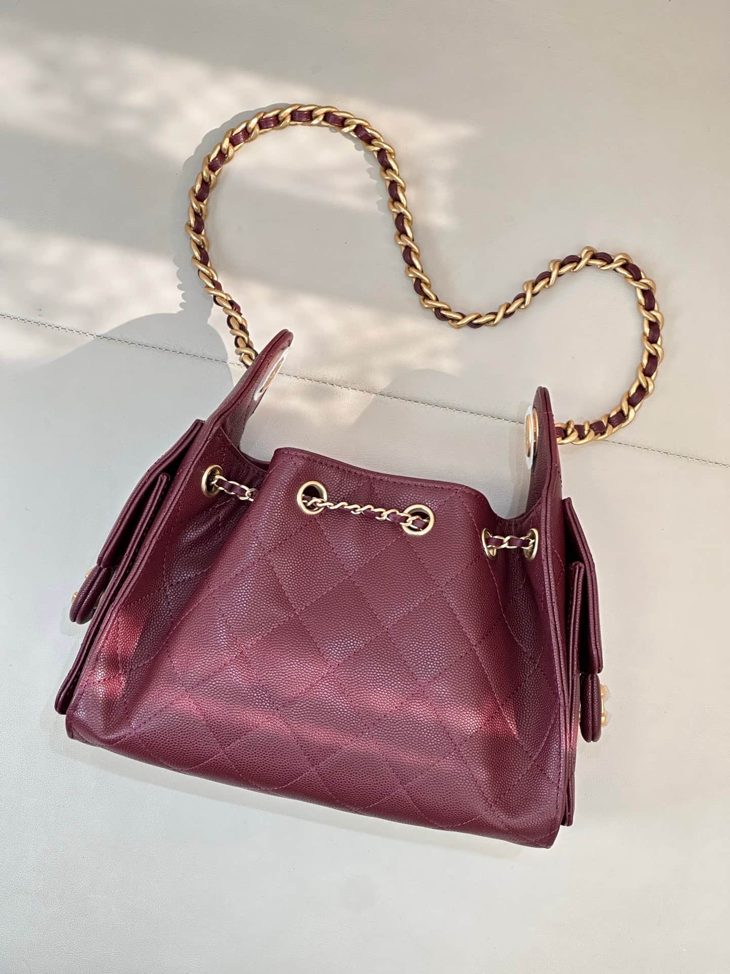 CHANEL 25 Mini Handbag AS5631 Grained Calfskin & Gold-tone Metal Burgundy TOP
