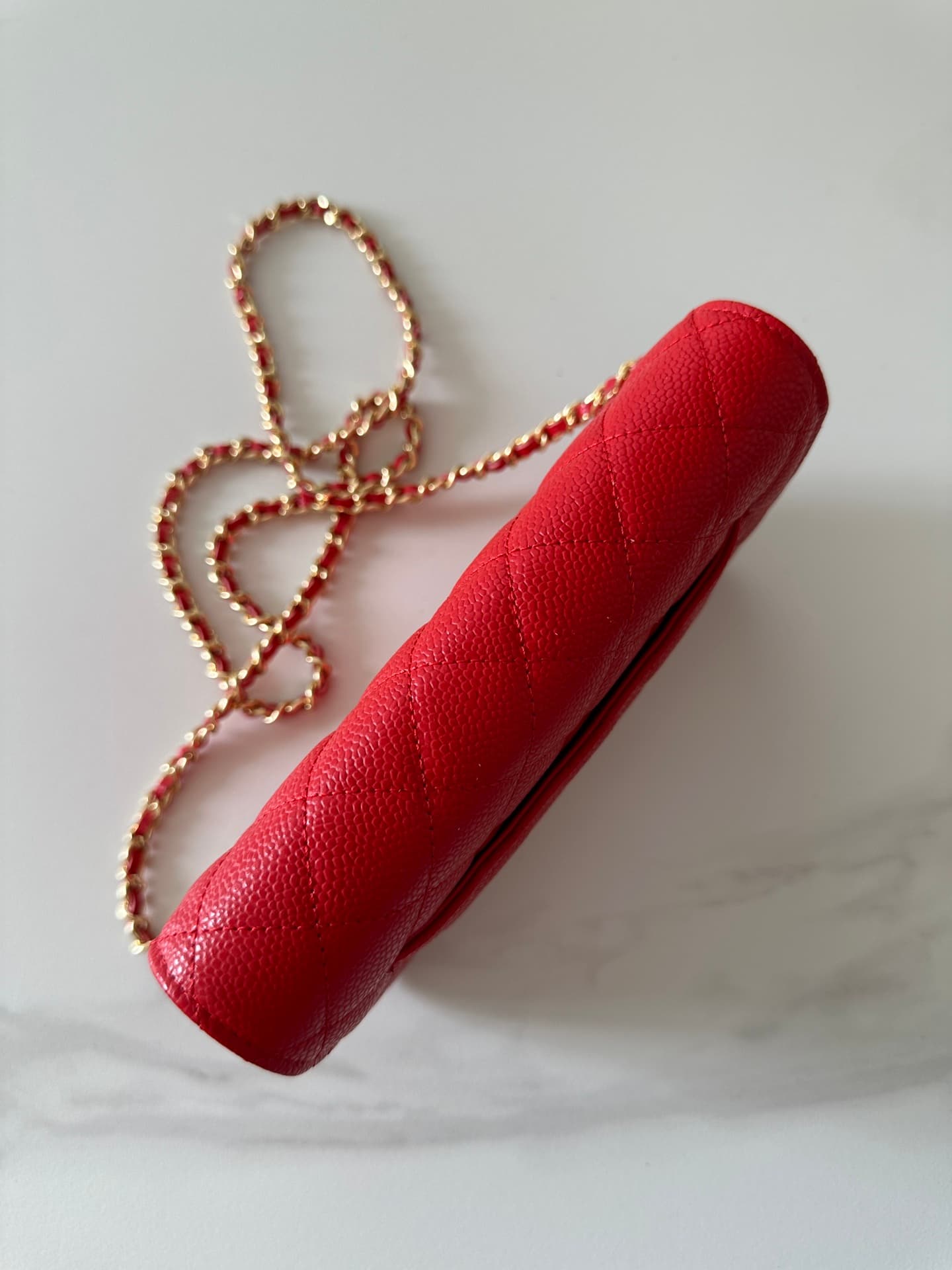 Chanel Classic Wallet on Chain Grained Shiny Calfskin & Gold-Tone Metal AP4241 Red High